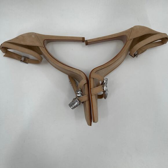 SCHUTZ Linsey Heels Size 9.5 Nubuck Leather Light Nude Rhinestone Square Toe - Picture 7 of 16